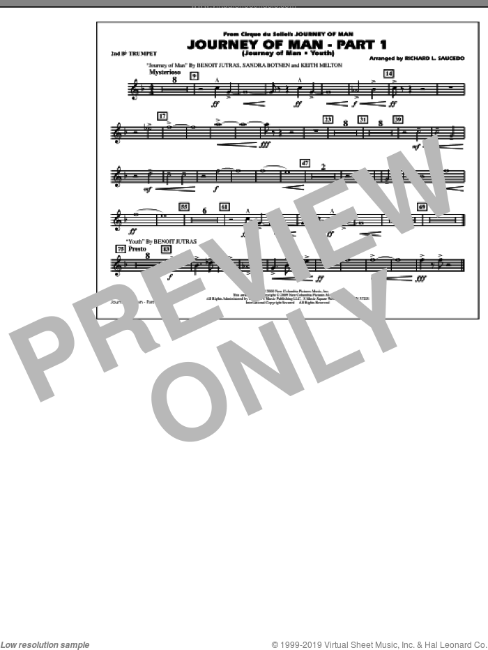 Journey of Man, part 1 (journey of man: youth) sheet music for marching band (2nd Bb trumpet) by Richard L. Saucedo, Benoit Jutras, Keith Melton and Sandra Botnen, intermediate skill level