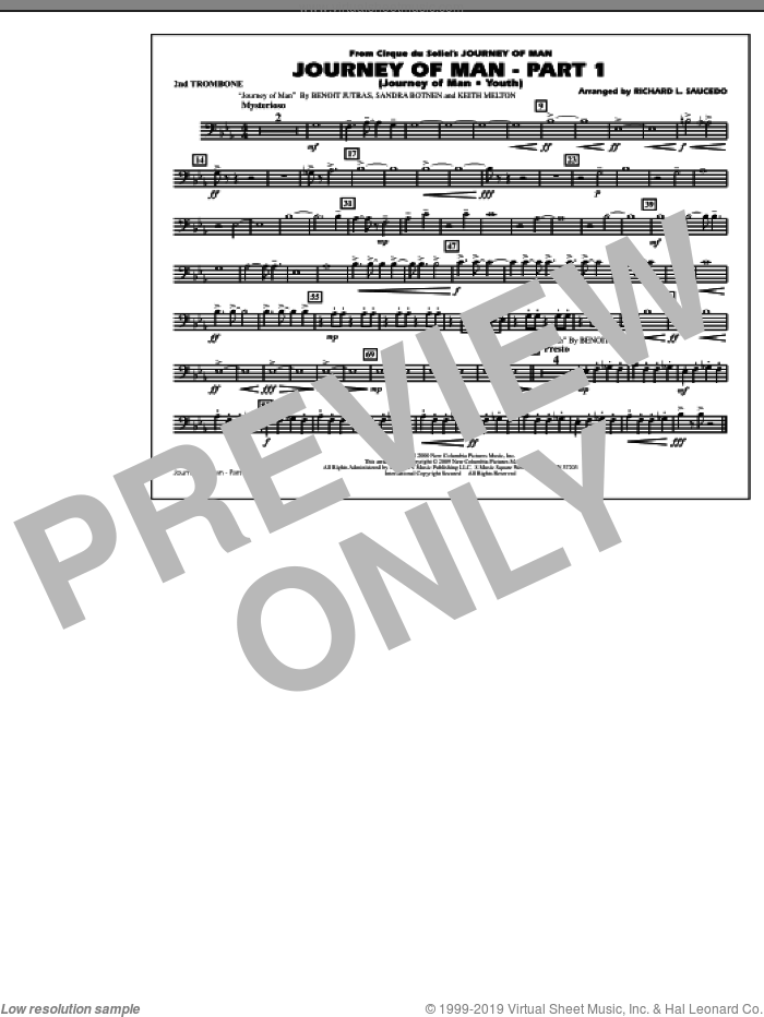 Journey of Man, part 1 (journey of man: youth) sheet music for marching band (2nd trombone) by Richard L. Saucedo, Benoit Jutras, Keith Melton and Sandra Botnen, intermediate skill level