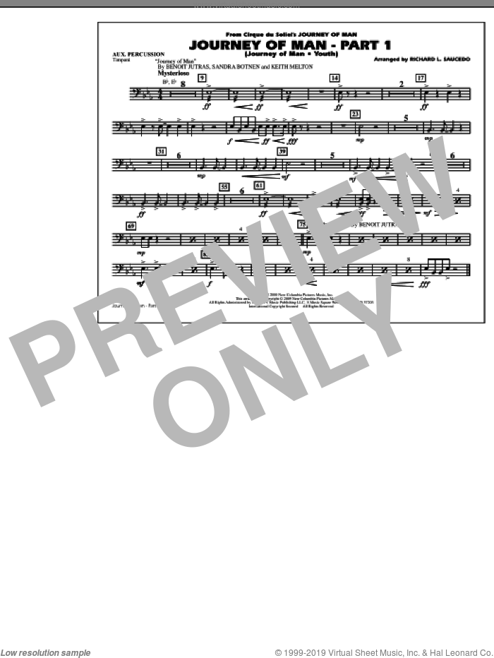 Journey of Man, part 1 (journey of man: youth) sheet music for marching band (aux percussion) by Richard L. Saucedo, Benoit Jutras, Keith Melton and Sandra Botnen, intermediate skill level