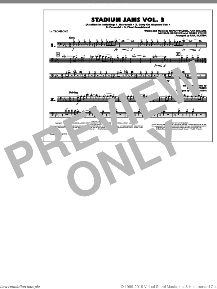 Stadium Jams, volume 3 sheet music for marching band (1st trombone) by Paul Murtha, intermediate skill level
