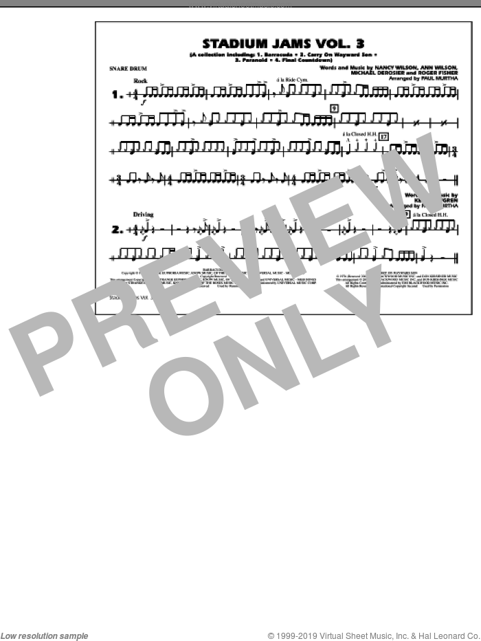 Stadium Jams, volume 3 sheet music for marching band (snare drum) by Paul Murtha, intermediate skill level