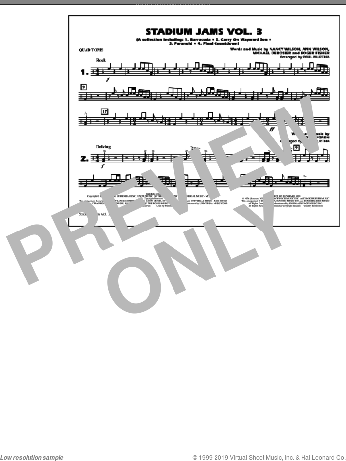 Stadium Jams, volume 3 sheet music for marching band (quad toms) by Paul Murtha, intermediate skill level