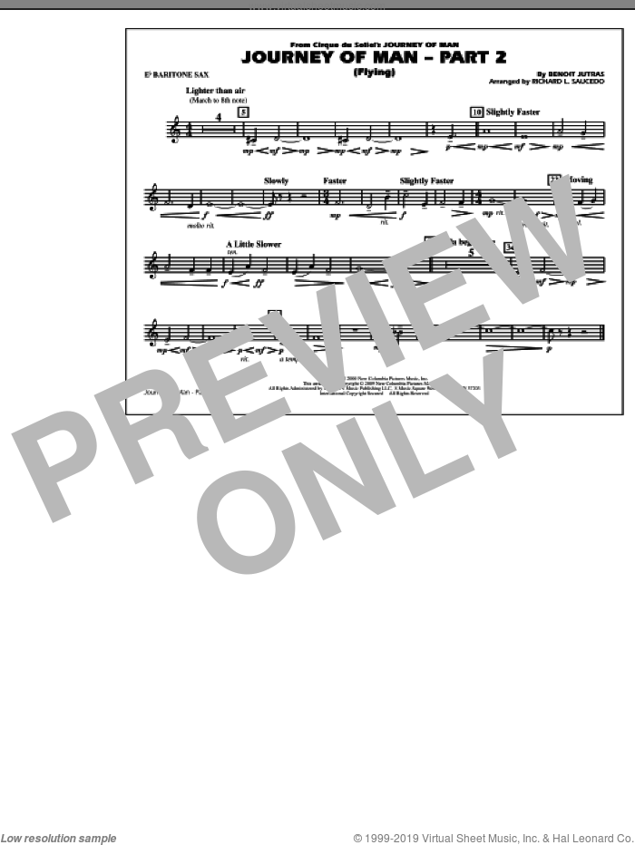 Journey of Man, part 2 (flying) sheet music for marching band (Eb baritone sax) by Richard L. Saucedo and Benoit Jutras, intermediate skill level