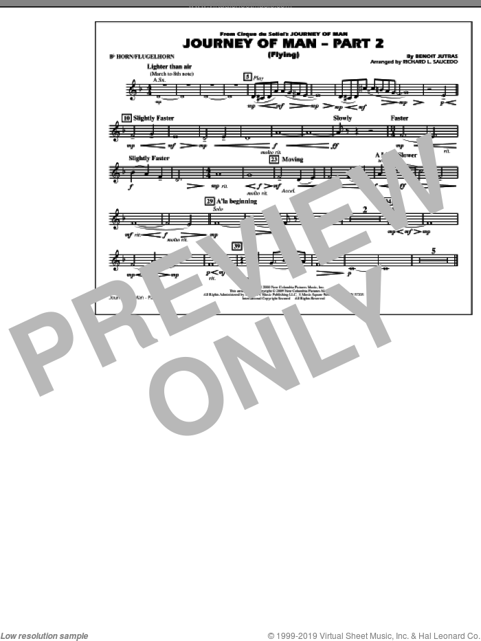 Journey of Man, part 2 (flying) sheet music for marching band (Bb horn/flugelhorn) by Benoit Jutras and Richard L. Saucedo, intermediate skill level