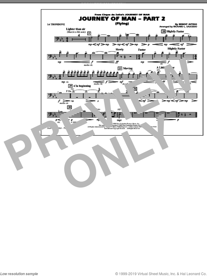 Journey of Man, part 2 (flying) sheet music for marching band (1st trombone) by Richard L. Saucedo and Benoit Jutras, intermediate skill level