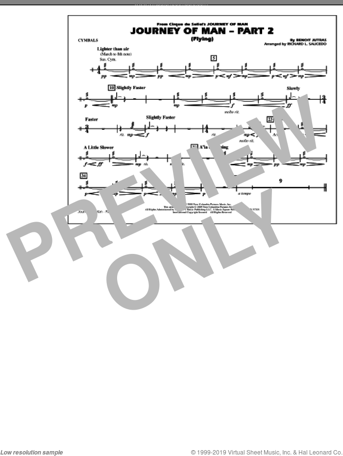 Journey of Man, part 2 (flying) sheet music for marching band (cymbals) by Benoit Jutras and Richard L. Saucedo, intermediate skill level