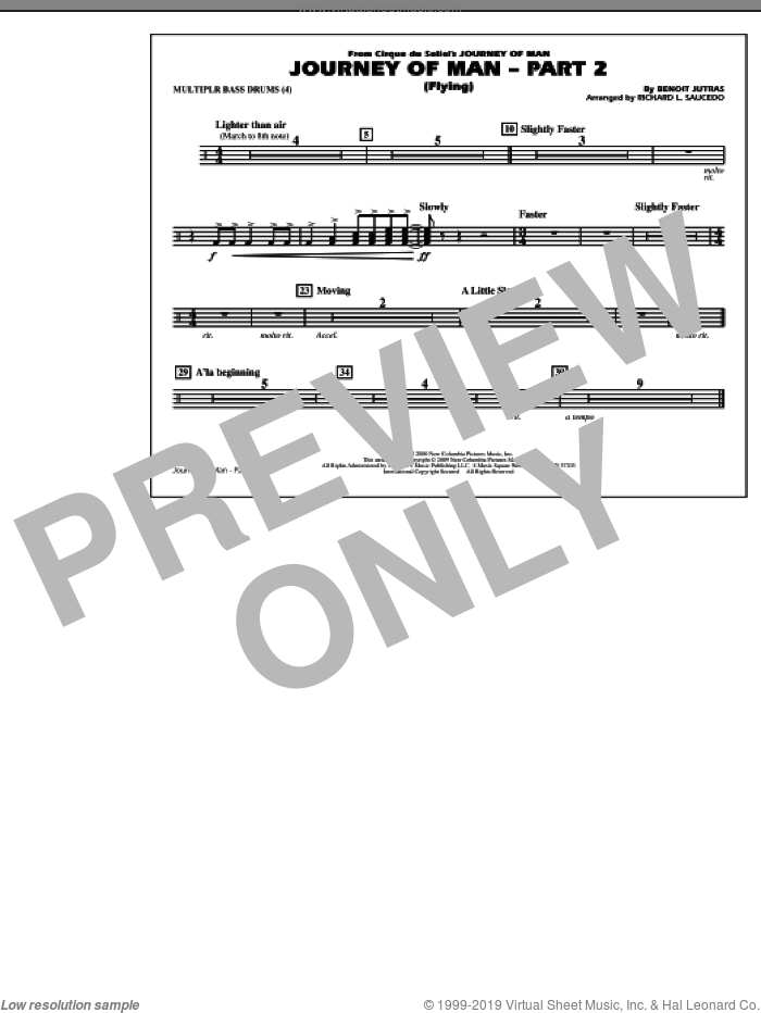 Journey of Man, part 2 (flying) sheet music for marching band (multiple bass drums) by Richard L. Saucedo and Benoit Jutras, intermediate skill level