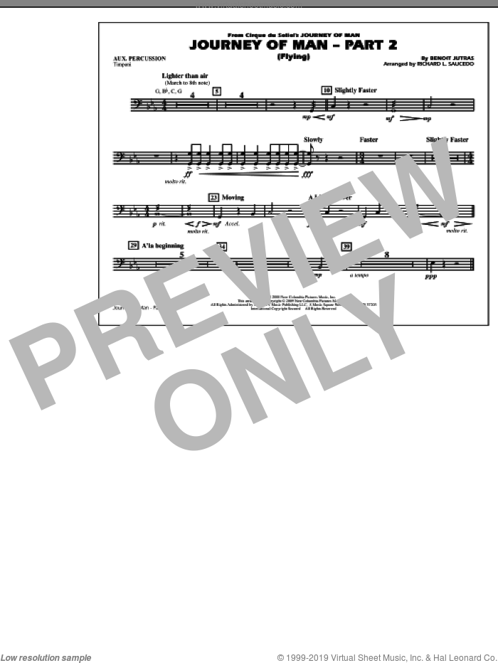 Journey of Man, part 2 (flying) sheet music for marching band (aux percussion) by Benoit Jutras and Richard L. Saucedo, intermediate skill level