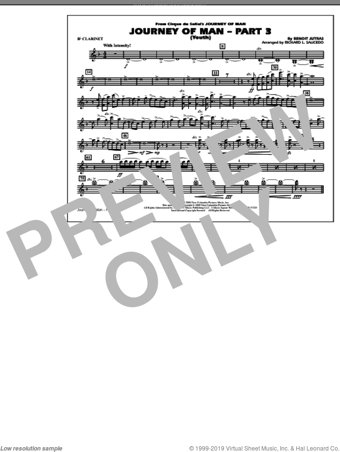 Journey of Man, part 3 (youth) sheet music for marching band (Bb clarinet) by Richard L. Saucedo and Benoit Jutras, intermediate skill level
