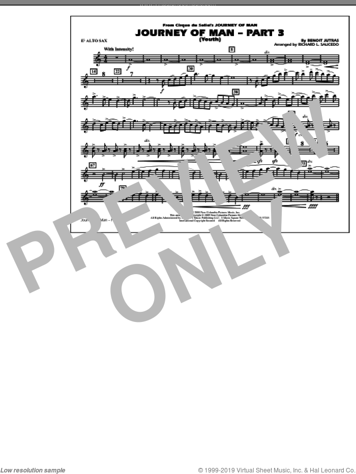 Journey of Man, part 3 (youth) sheet music for marching band (Eb alto sax) by Benoit Jutras and Richard L. Saucedo, intermediate skill level