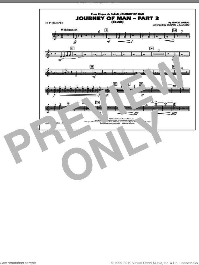 Journey of Man, part 3 (youth) sheet music for marching band (1st Bb trumpet) by Richard L. Saucedo and Benoit Jutras, intermediate skill level