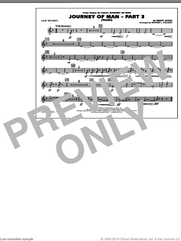 Journey of Man, part 3 (youth) sheet music for marching band (3rd Bb trumpet) by Benoit Jutras and Richard L. Saucedo, intermediate skill level
