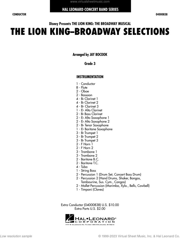 The Lion King: Broadway Selections (COMPLETE) sheet music for concert band by Jay Bocook, intermediate skill level