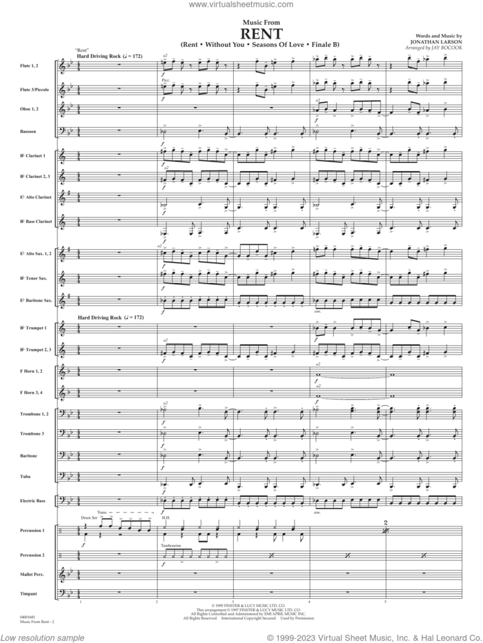 Music from Rent (arr. Jay Bocook) (COMPLETE) sheet music for concert band by Jonathan Larson and Jay Bocook, intermediate skill level