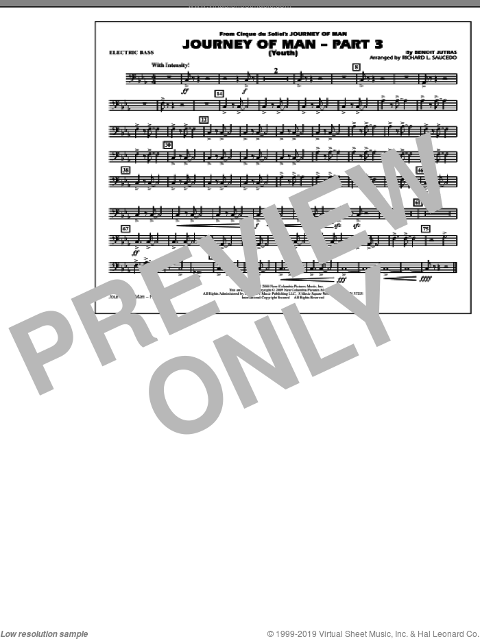 Journey of Man, part 3 (youth) sheet music for marching band (electric bass) by Benoit Jutras and Richard L. Saucedo, intermediate skill level