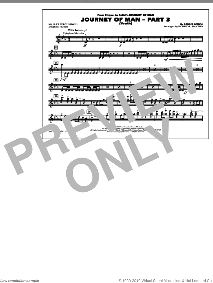 Journey of Man, part 3 (youth) sheet music for marching band (mallet percussion 2) by Richard L. Saucedo and Benoit Jutras, intermediate skill level