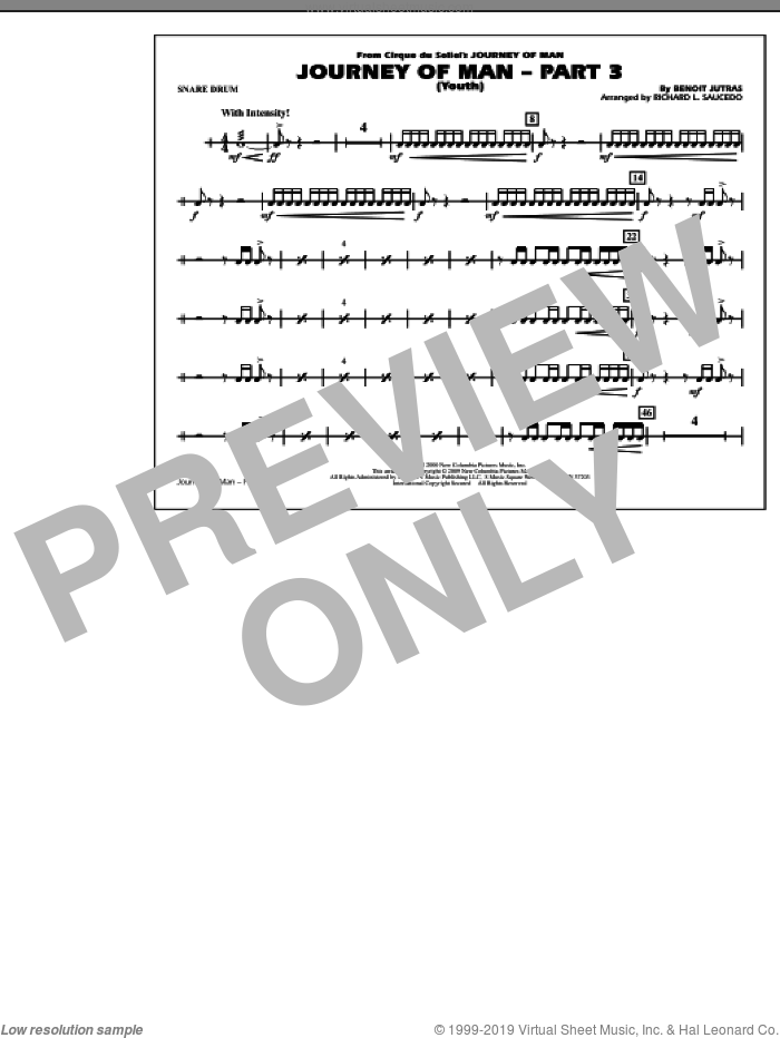 Journey of Man, part 3 (youth) sheet music for marching band (snare drum) by Richard L. Saucedo and Benoit Jutras, intermediate skill level