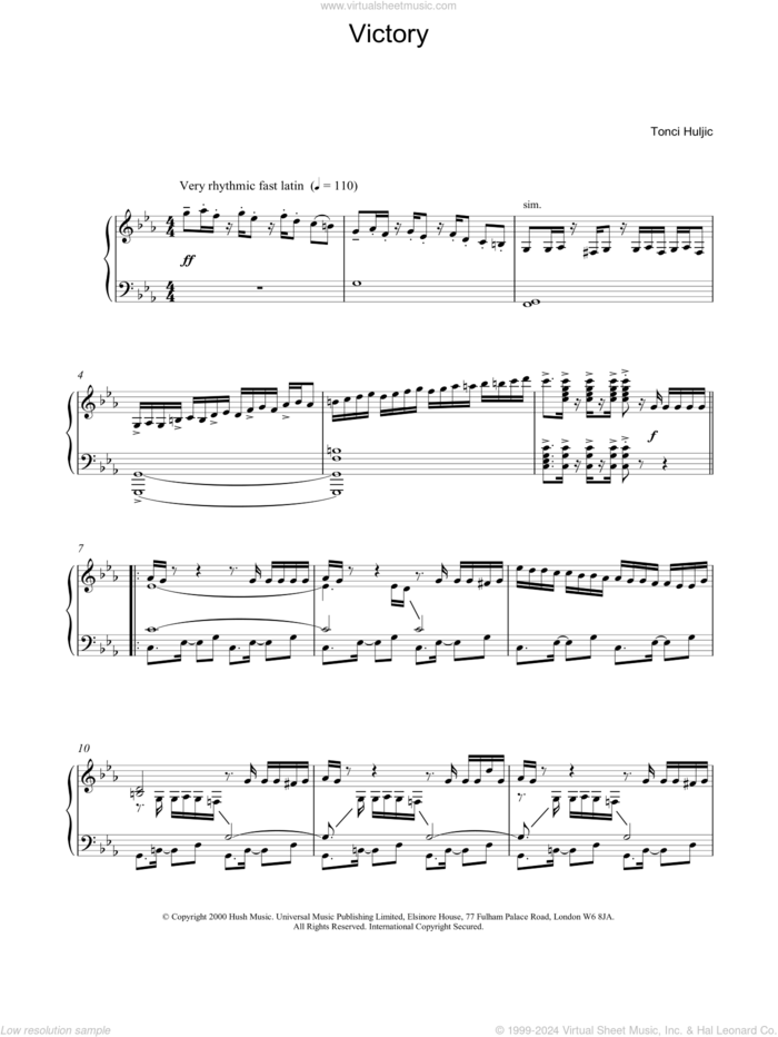 Victory sheet music for piano solo by Tonci Huljic, intermediate skill level