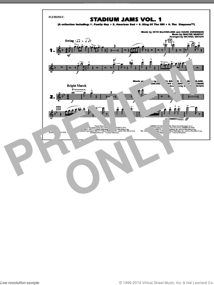 Stadium Jams, vol. 1 sheet music for marching band (flute/piccolo) by Michael Brown, intermediate skill level