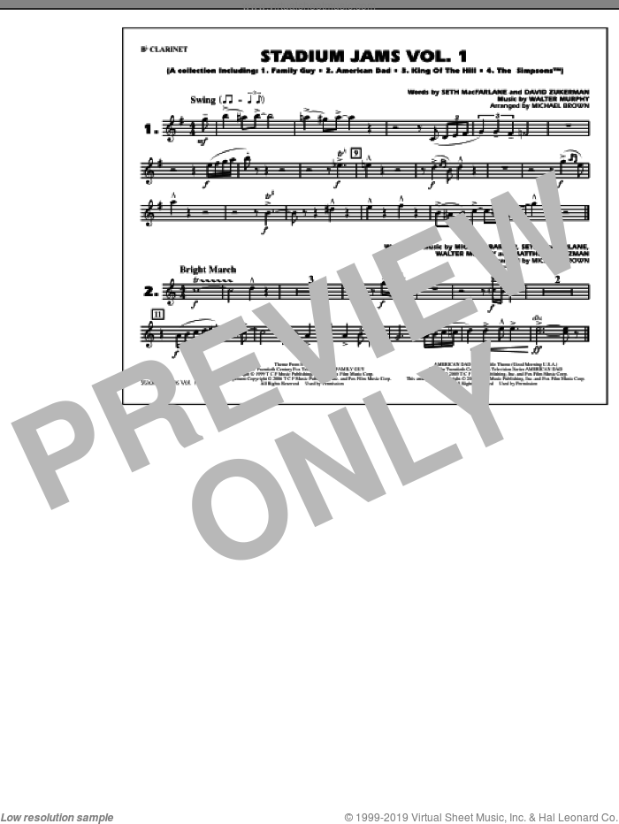 Stadium Jams, vol. 1 sheet music for marching band (Bb clarinet) by Michael Brown, intermediate skill level