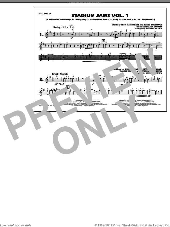 Stadium Jams, vol. 1 sheet music for marching band (Eb alto sax) by Michael Brown, intermediate skill level