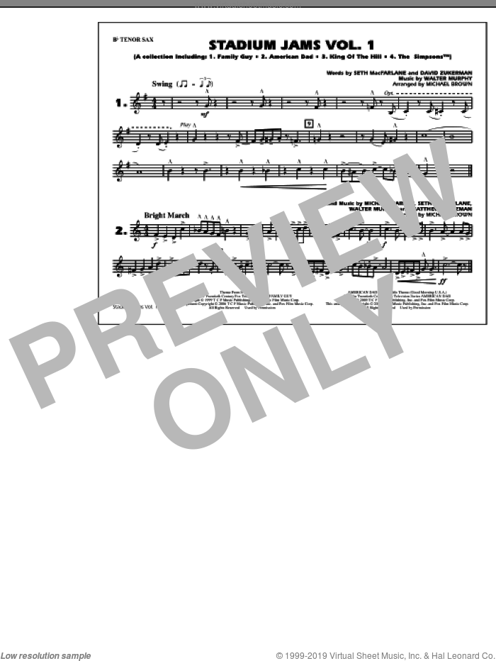Stadium Jams, vol. 1 sheet music for marching band (Bb tenor sax) by Michael Brown, intermediate skill level