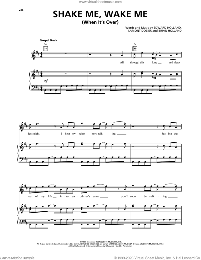 Shake Me, Wake Me (When It's Over) sheet music for voice, piano or guitar by The Four Tops, Brian Holland, Eddie Holland and Lamont Dozier, intermediate skill level