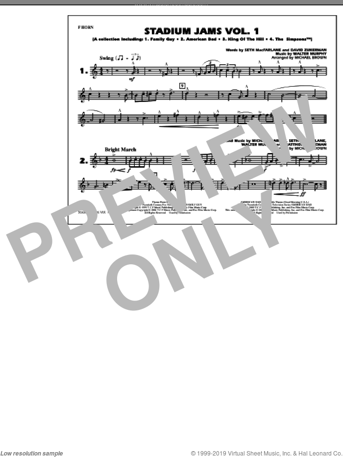 Stadium Jams, vol. 1 sheet music for marching band (f horn) by Michael Brown, intermediate skill level