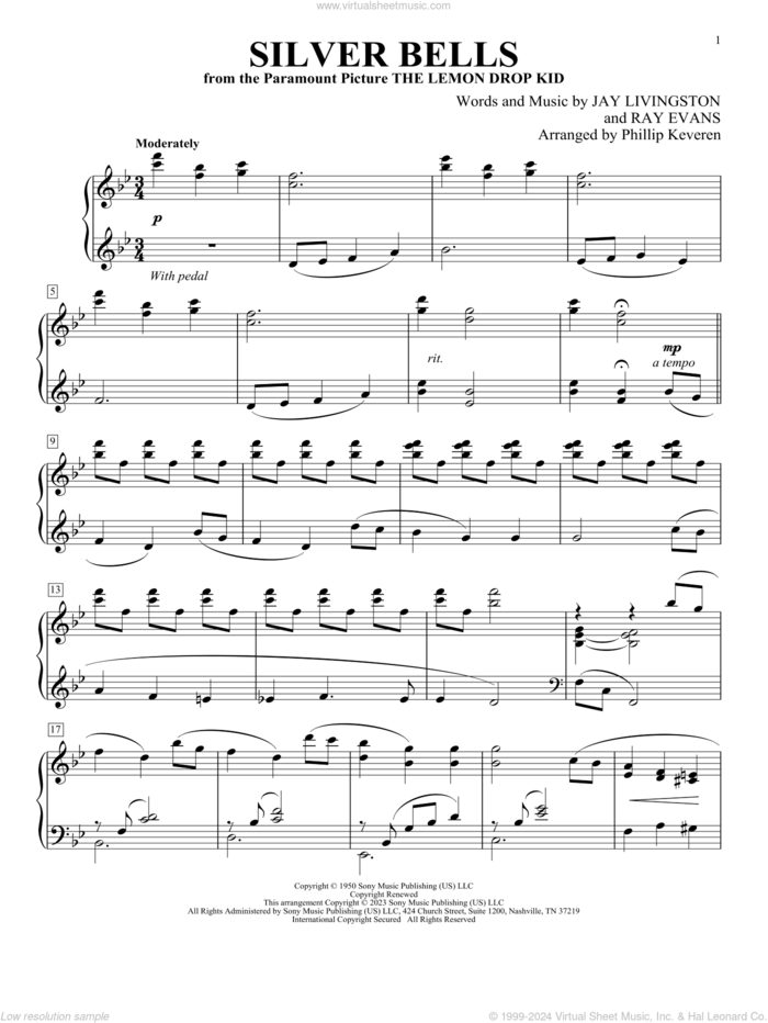 Silver Bells sheet music for piano solo by Jay Livingston and Ray Evans, intermediate skill level