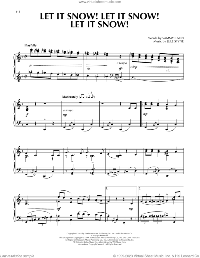 Let It Snow! Let It Snow! Let It Snow! sheet music for piano solo by Sammy Cahn and Jule Styne, intermediate skill level