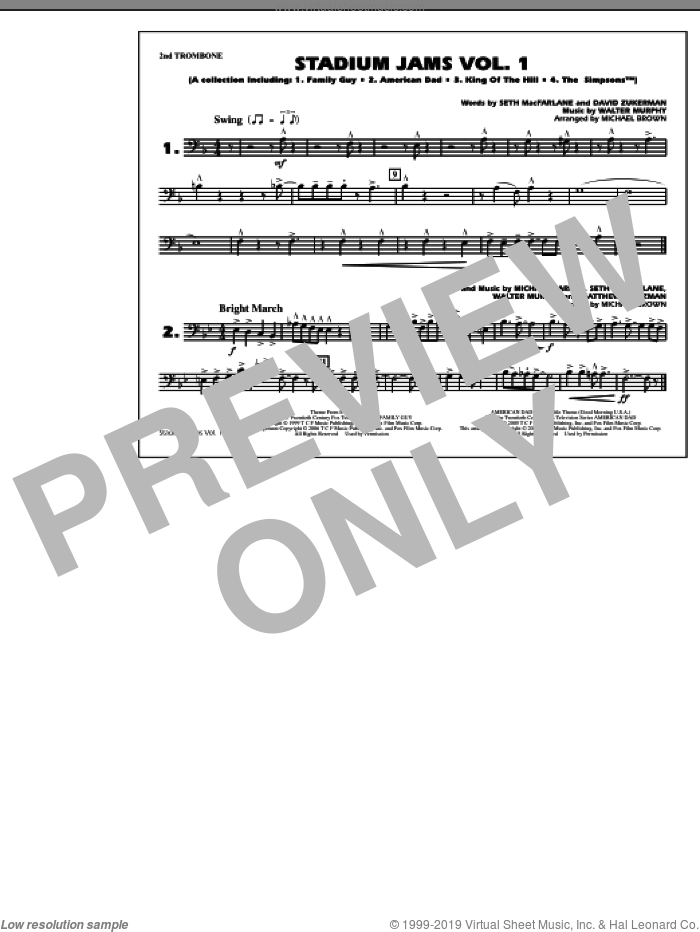 Stadium Jams, vol. 1 sheet music for marching band (2nd trombone) by Michael Brown, intermediate skill level