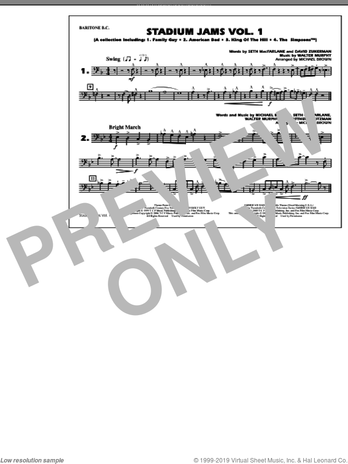 Stadium Jams, vol. 1 sheet music for marching band (baritone b.c.) by Michael Brown, intermediate skill level