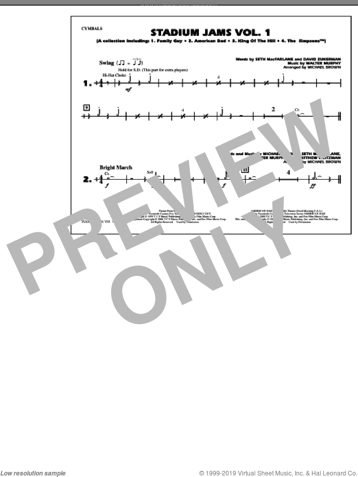 Stadium Jams, vol. 1 sheet music for marching band (cymbals) by Michael Brown, intermediate skill level