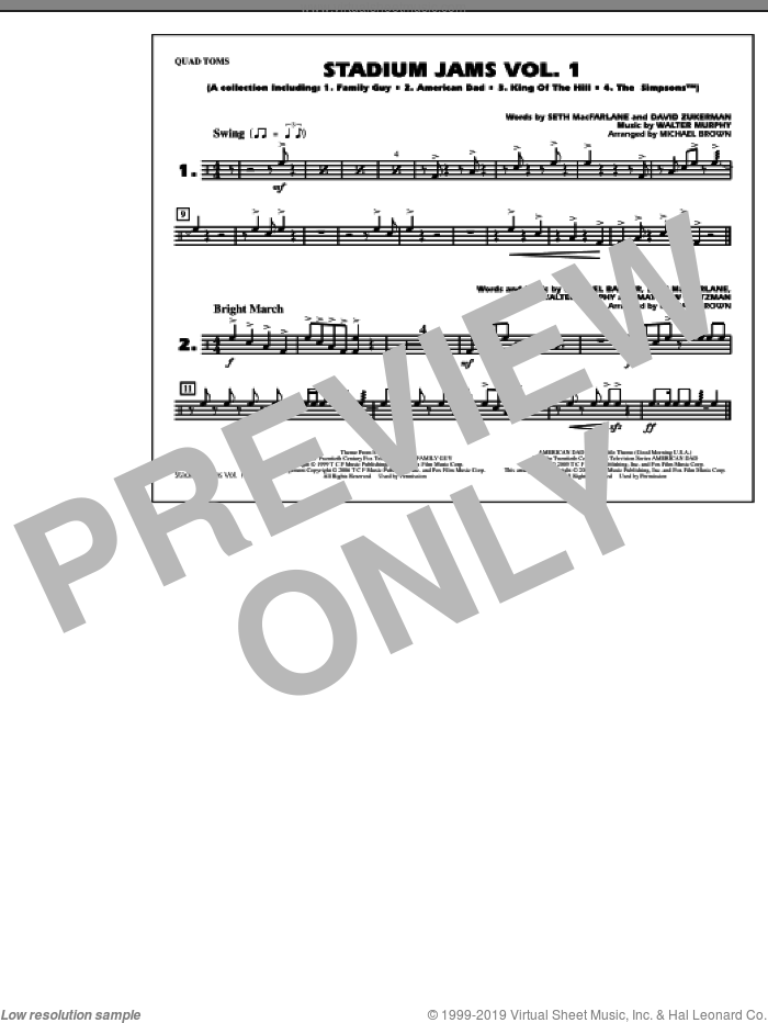 Stadium Jams, vol. 1 sheet music for marching band (quad toms) by Michael Brown, intermediate skill level