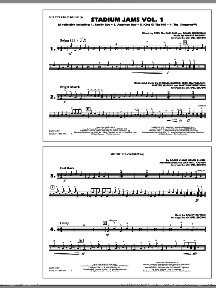 Stadium Jams, vol. 1 sheet music for marching band (multiple bass drums) by Michael Brown, intermediate skill level