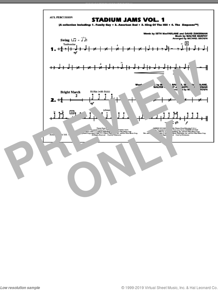 Stadium Jams, vol. 1 sheet music for marching band (aux percussion) by Michael Brown, intermediate skill level