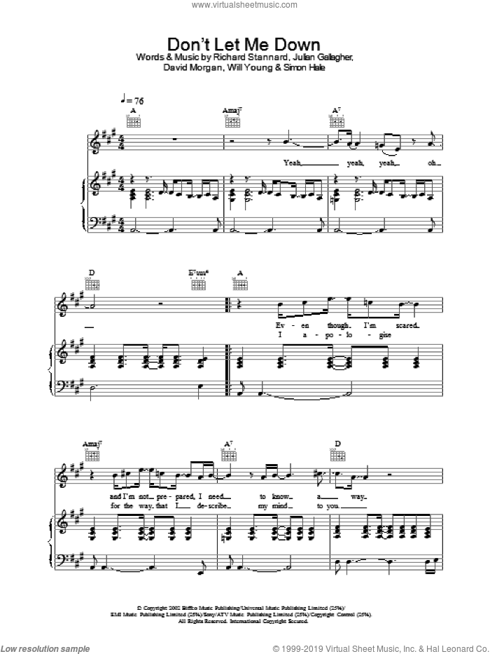 Don't Let Me Down sheet music for voice, piano or guitar by Will Young, intermediate skill level