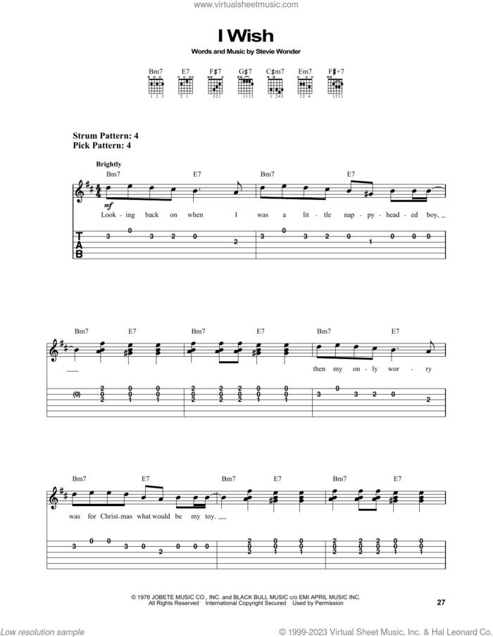 I Wish sheet music for guitar solo (easy tablature) by Stevie Wonder, easy guitar (easy tablature)