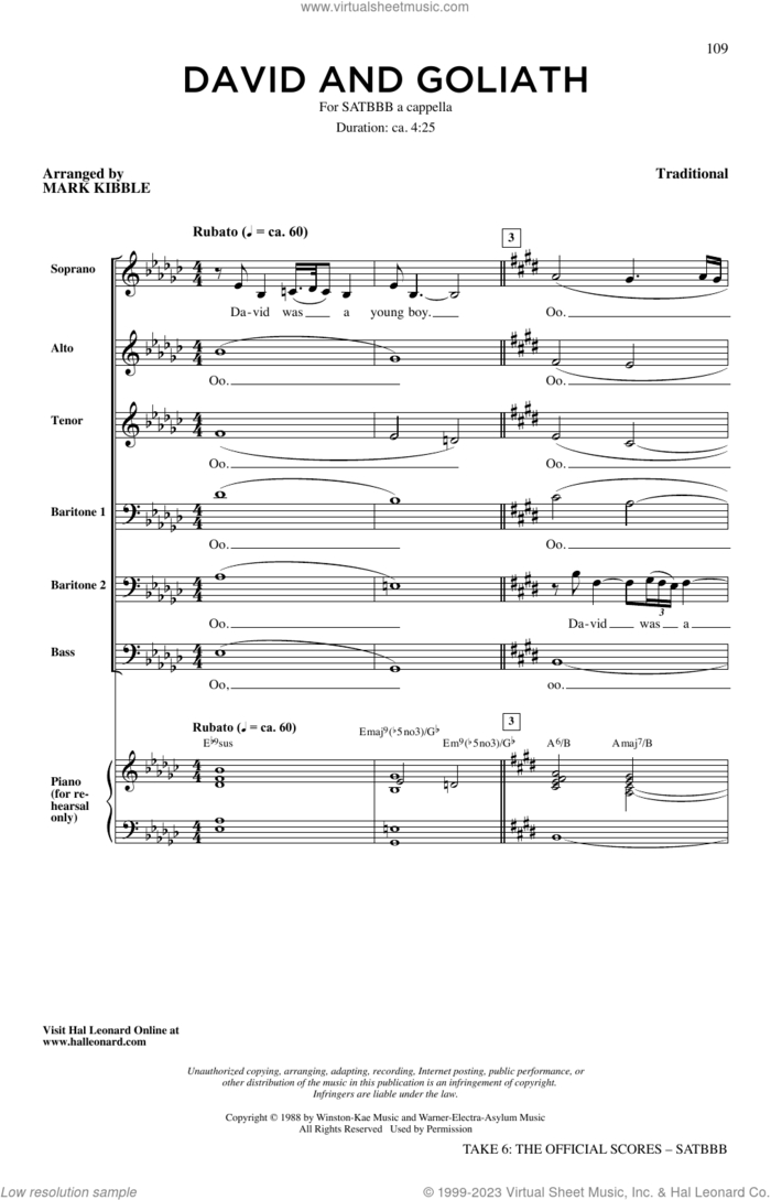 David And Goliath sheet music for choir (SATBBB) by Take 6, Mark Kibble and Miscellaneous, intermediate skill level