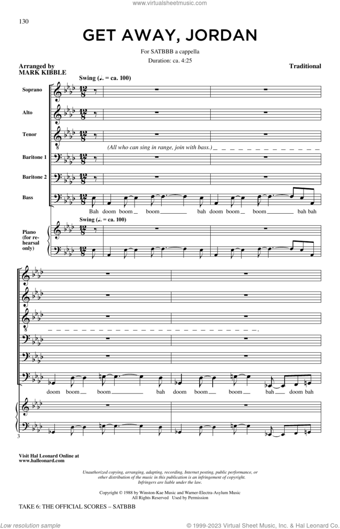 Get Away Jordan sheet music for choir (SATBBB) by Take 6, Mark Kibble and Miscellaneous, intermediate skill level