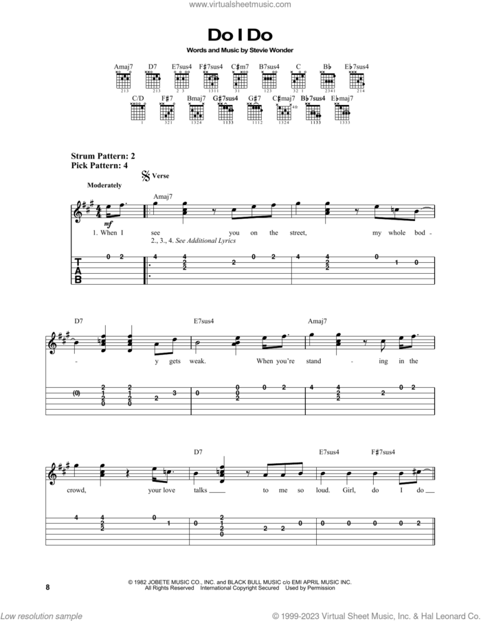 Do I Do sheet music for guitar solo (easy tablature) by Stevie Wonder, easy guitar (easy tablature)