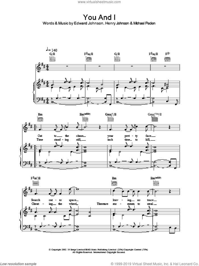 You And I sheet music for voice, piano or guitar by Will Young, intermediate skill level