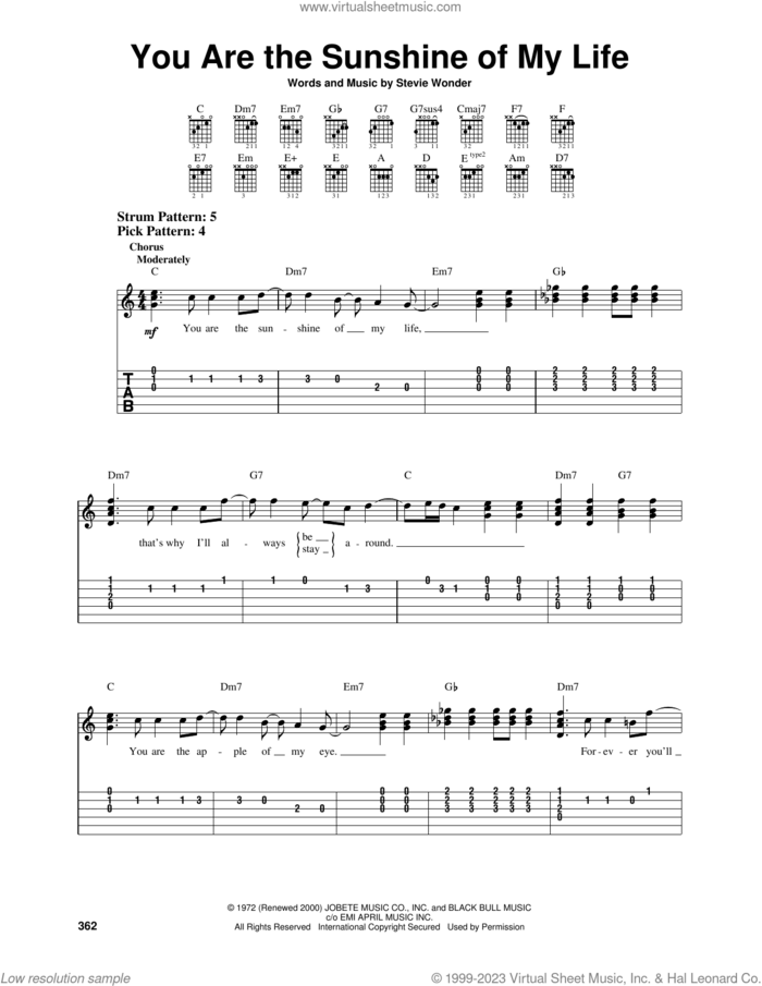 You Are The Sunshine Of My Life sheet music for guitar solo (easy tablature) by Stevie Wonder, easy guitar (easy tablature)