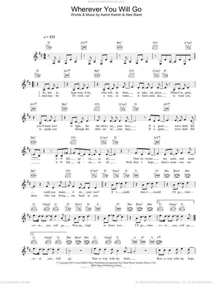 Wherever You Will Go sheet music for voice and other instruments (fake book) by The Calling, intermediate skill level