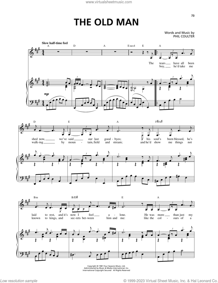 The Old Man sheet music for voice and piano by Celtic Thunder and Phil Coulter, intermediate skill level