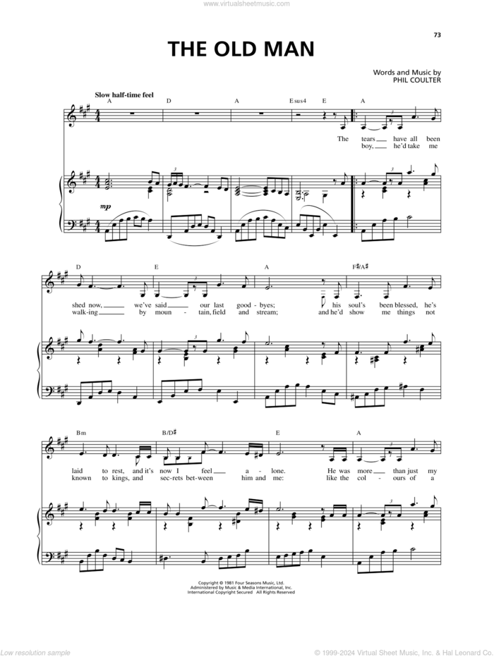 The Old Man sheet music for voice and piano by Celtic Thunder and Phil Coulter, intermediate skill level