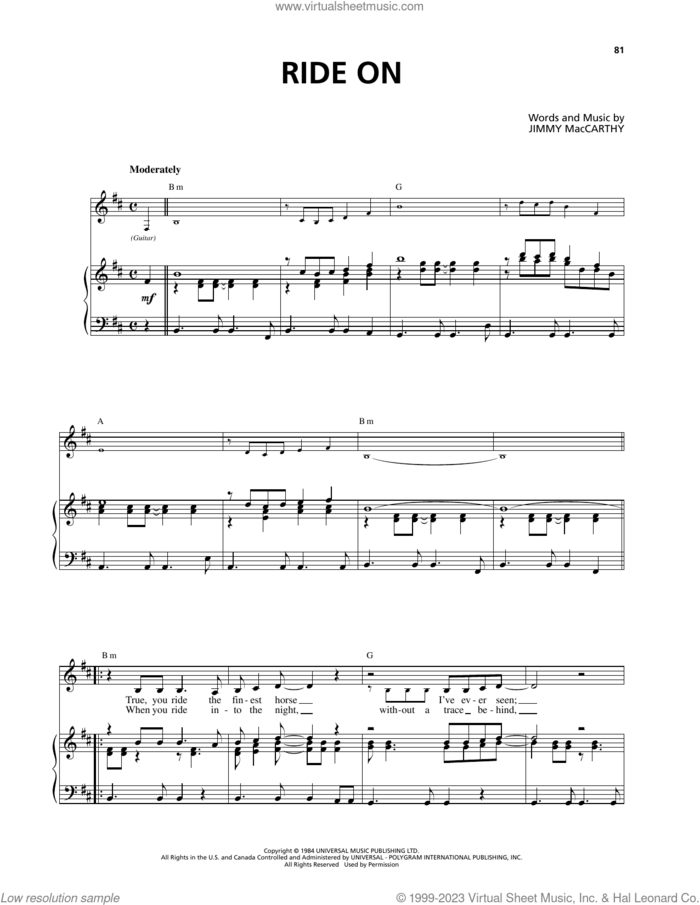 Ride On sheet music for voice and piano by Celtic Thunder, Jimmy MacCarthy and Phil Coulter, intermediate skill level