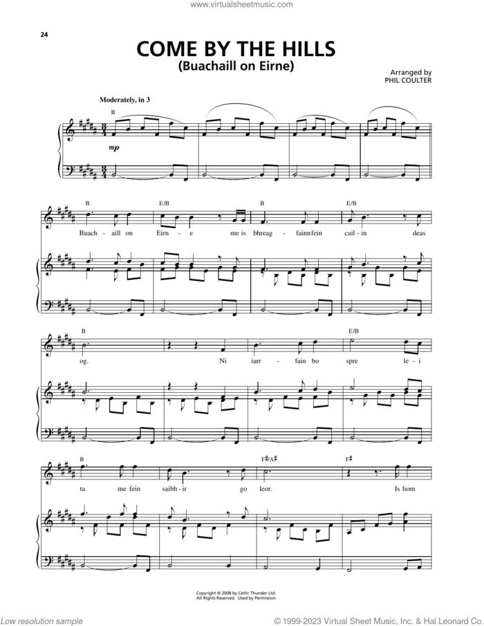 Come By The Hills (Buachaill On Eirne) sheet music for voice and piano by Celtic Thunder and Phil Coulter, intermediate skill level