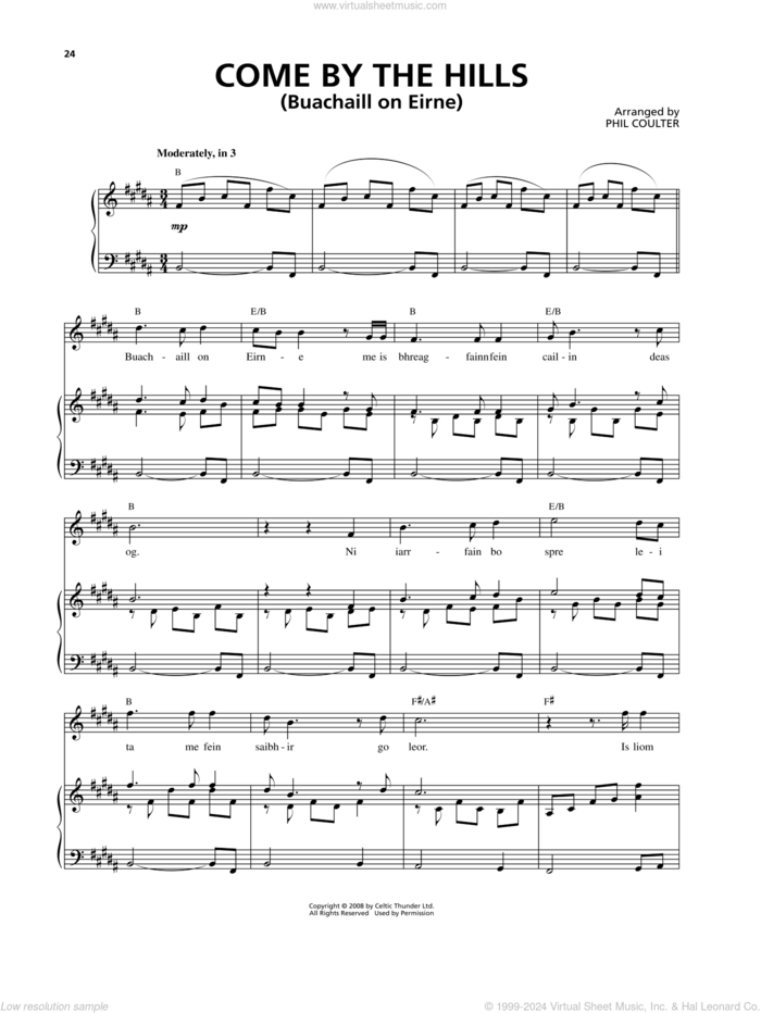 Come By The Hills (Buachaill On Eirne) sheet music for voice and piano by Celtic Thunder and Phil Coulter, intermediate skill level