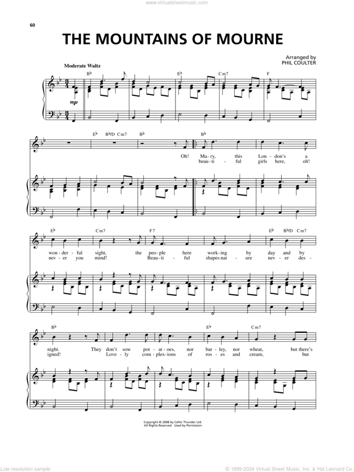 The Mountains Of Mourne sheet music for voice and piano by Celtic Thunder and Phil Coulter, intermediate skill level
